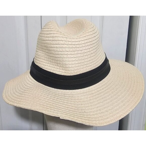 Vince Camuto Paper Straw Hat Floppy Fedora Summer Beach Sun Wide Brim Safari - Picture 4 of 7